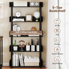 5-Tier Open Bookcase with Industrial Storage Unit-Black