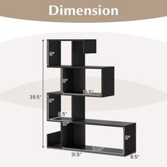5 Tier Z Shelf Bookcase in Black, Geometric S Shaped Bookshelf with Open Cubes