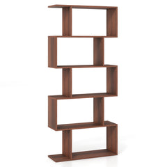 5-Tier S-Shaped Bookshelf with Anti-Tip Kit for Living Room Home Office-Walnut