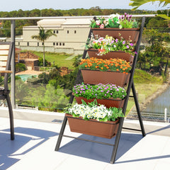 5 Tier Vertical Garden Planter in Brown, Freestanding Raised Bed with 5 Containers
