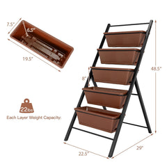 5 Tier Vertical Garden Planter in Brown, Freestanding Raised Bed with 5 Containers