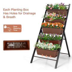 5 Tier Vertical Garden Planter in Brown, Freestanding Raised Bed with 5 Containers