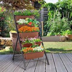 5 Tier Vertical Garden Planter in Brown, Freestanding Raised Bed with 5 Containers