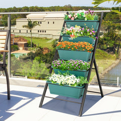 5 Tier Vertical Garden Planter in Green, Freestanding Raised Bed with 5 Containers