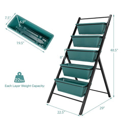 5 Tier Vertical Garden Planter in Green, Freestanding Raised Bed with 5 Containers