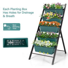 5 Tier Vertical Garden Planter in Green, Freestanding Raised Bed with 5 Containers