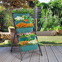 5 Tier Vertical Garden Planter in Green, Freestanding Raised Bed with 5 Containers