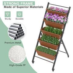 5-Tier Vertical Raised Garden Bed with Wheels and Container Boxes-Brown