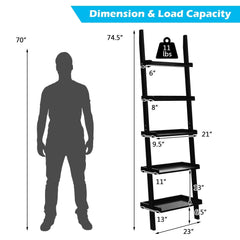 5 Tier Black Ladder Shelf, Wall Leaning Display Rack for Plants and Books