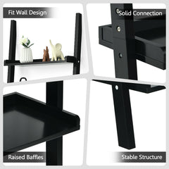5 Tier Black Ladder Shelf, Wall Leaning Display Rack for Plants and Books