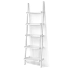 5 Tier White Ladder Shelf, Wall Leaning Display Rack for Plants and Books