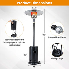50 000 BTU Patio Propane Gas Heater with Stainless Steel Burner-Black