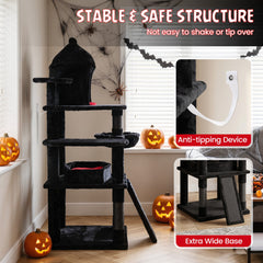50 Inch Gothic Cat Tree with Castle House, Coffin Bed, Sisal Ramp and Rotatable Basket