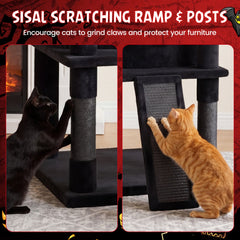 50 Inch Gothic Cat Tree with Castle House, Coffin Bed, Sisal Ramp and Rotatable Basket