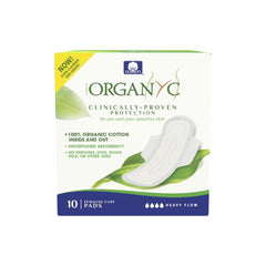 Organyc 100% Certified Organic Cotton Inside and Out Feminine Pads, Heavy Flow, 10 Count