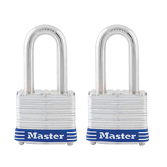 Master Lock Laminated Steel Padlock with Key, 2 Pack Keyed-Alike, Silver, 3TLF
