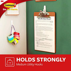 Command Utility Hooks Value Pack, Adhesive Hooks, Medium, 6 Wall Hooks 12 Medium Strips