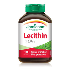 Jamieson Lecithin 1,200 mg, Natural Source of Lecithin from Soy, and Supports and Protects a Healthy Liver. Non-GMO, Gluten-Free, 100 Softgels, Proudly Canadian