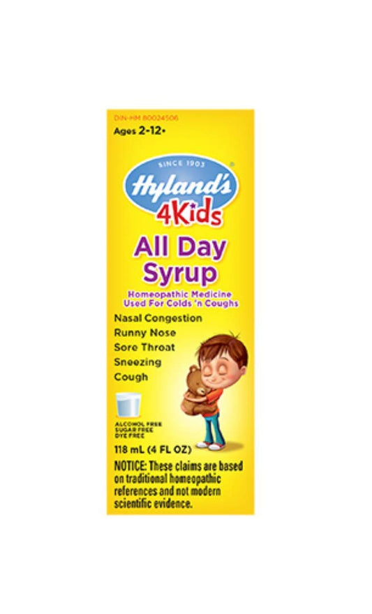 Hyland's Cold and Cough 4 Kids, Cough Syrup Medicine for Kids, Decongestant, Sore Throat Relief, Natural Treatment for Common Cold Symptoms, 4 Fl Oz (Packaging may vary)