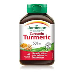 Jamieson Curcumin Turmeric 550 mg, Provides Natural Joint Pain Relief, Supports Inflammation, and Helps with Digestion. NON-GMO, Gluten-Free, 60 Vegetarian Capsules, Proudly Canadian