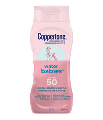 Coppertone Waterbabies Baby Sunscreen Lotion SPF 50, Gentle and Hypoallergenic Sunscreen for Babies, Water Resistant Sunscreen Baby Lotion, Octinoxate and Oxybenzone Free, 237mL
