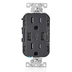 Leviton USB Duplex Receptacle, 15 Amp, Tamper Resistant, T5632-E, Black
