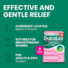 Dulcolax for Women, Bisacodyl 5mg Stimulant Laxatives for Occasional Constipation Relief, Laxative and Constipation Relief for Women, Including Those who are Breastfeeding, 20 Count