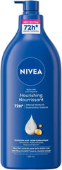 NIVEA Nourishing 72-Hr Hydrating Body Lotion for Very Dry Skin, Body Milk with Hyaluronic Acid and Almond Oil, Non-Greasy and Quick-Absorbing, 625 mL Bottle