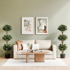 51 inches Artificial Triple Ball Boxwood Topiary Tree with 59 Blossoms Set of 2-White