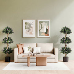 51 inches Artificial Triple Ball Boxwood Topiary Tree with 59 Blossoms Set of 2-Purple