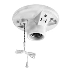Leviton One-Piece Glazed Porcelain Outlet Box Mount, Incandescent Lampholder, Pull Chain, Top Wired, 09726-00C, White