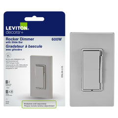 Leviton Decora Dimmer with Slide Bar and Rocker Switch, 15 Amp, DSL06-L1G, Grey