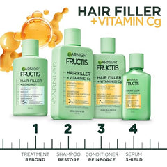 Garnier Fructis Hair Filler + Vitamin C Strength Repair Sulfate-Free Shampoo, for Weak Damaged Hair, up to 4X Less Breakage & 79% More Strength, 300ml