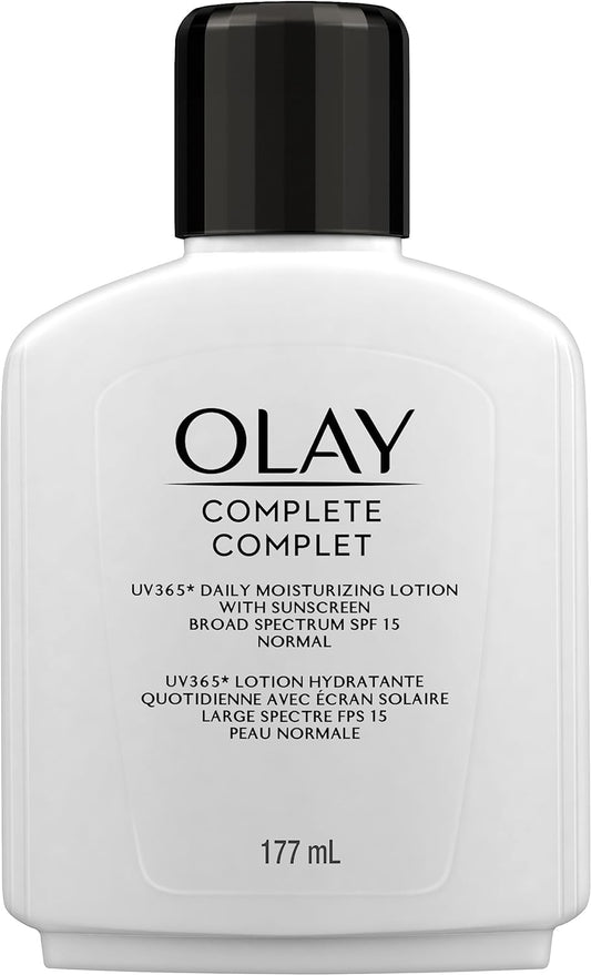 Olay Face Moisturizer, Complete with Sunscreen SPF 15, For Normal Skin, Daily Facial Lotion, Lightweight Hydrating Broad Spectrum Sun Protection - Vitamin C, E, and Niacinamide, 177 mL