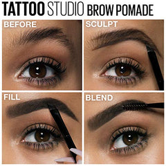 Maybelline New York Tattoo studio Brow Pomade Long Lasting, Buildable, Eyebrow Makeup, Deep Brown, 0.106 Oz