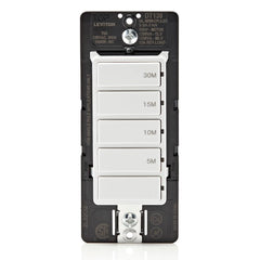 Leviton Countdown Timer Switch, 5-10-15-30 min, No Neutral Required, Single Pole, 15A, 1/2HP/9.8A Fan/Motor, DT130-1LW, White