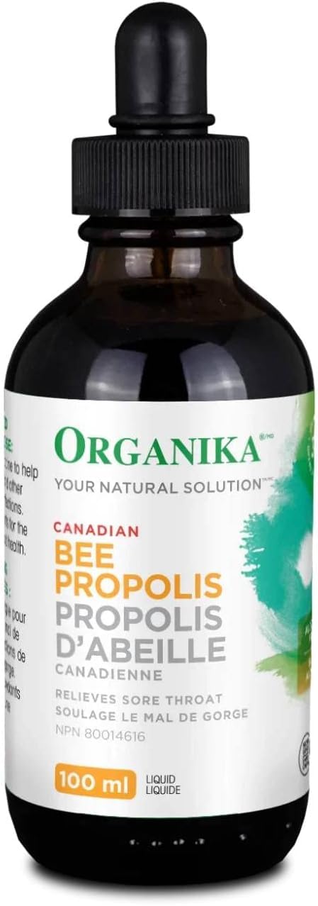 Organika Canadian-Made Bee Propolis Liquid- Natural Immune Support, Sore Throat Relief, Antioxidant, Alcohol-Free- 100 ml