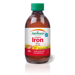 Jamieson Iron Liquid 10 mg Tropical Citrus Flavour, Helps Prevent Iron Deficiency and Supports Formation of Red Blood Cells. Vegetarian, Non-GMO, Gluten-Free, No Artificial Flavours, Colours, or Preservatives, 200 mL, Proudly Canadian