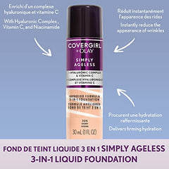 Covergirl -Simply Ageless 3-in-1 Liquid Foundation Infused with Hyaluronic Complex, Vitamin C and Niacinamide - Hydrating Formula, 100% Cruelty-Free