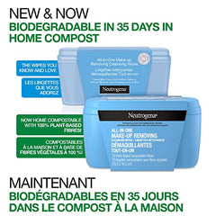 Neutrogena All-in-One Makeup Removing Cleansing Wipes - Face Cleanser - Eye Makeup Remover - Biodegradable - 25 Facial Wipes