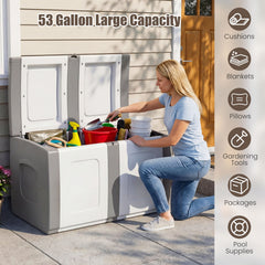 53 Gallon Patio Container with Lockable Lid, for Packages and Garden-Gray