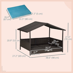 Rattan Dog House with Canopy, Wicker Dog Bed with Water-Resistant Cushion, for Small and Medium Breeds Blue