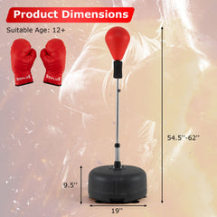 54.5 inches-62 inches Height Adjustable FPunching Bag with Stand for Teens and Adults-Red