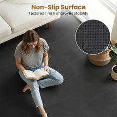 54 Pack EVA Foam Floor Tiles with Non-Slip & Borders for Home Gym-Black