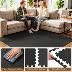54 Pack EVA Foam Floor Tiles with Non-Slip & Borders for Home Gym-Black