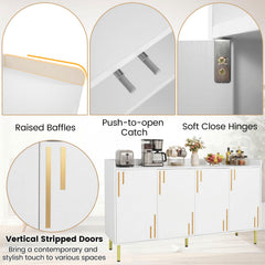 55 inches Buffet Cabinet with 4 Doors and 5 Metal Legs Modern Credenza-White