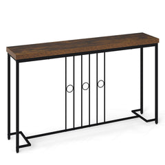 55 inches Industrial Console Table with H-Shaped Base-Brown