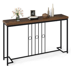 55 inches Industrial Console Table with H-Shaped Base-Brown