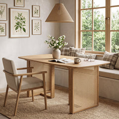 55 inches Solid Rubber Wood Dining Table Set for 4 People with Rounded Edges-Natural