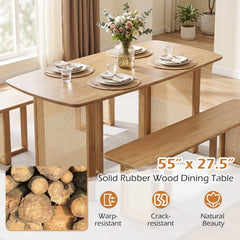 55 inches Solid Rubber Wood Dining Table Set for 4 People with Rounded Edges-Natural